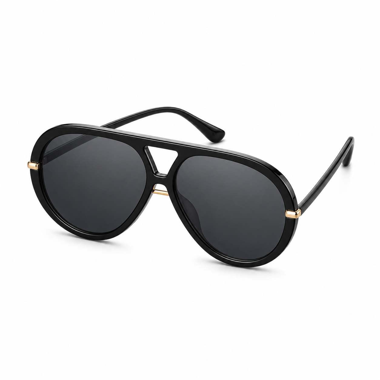 NOCT Altitude oversized full-rim teardrop navigator with triangular double bridge sunglasses in Black / Smoke on a white background
