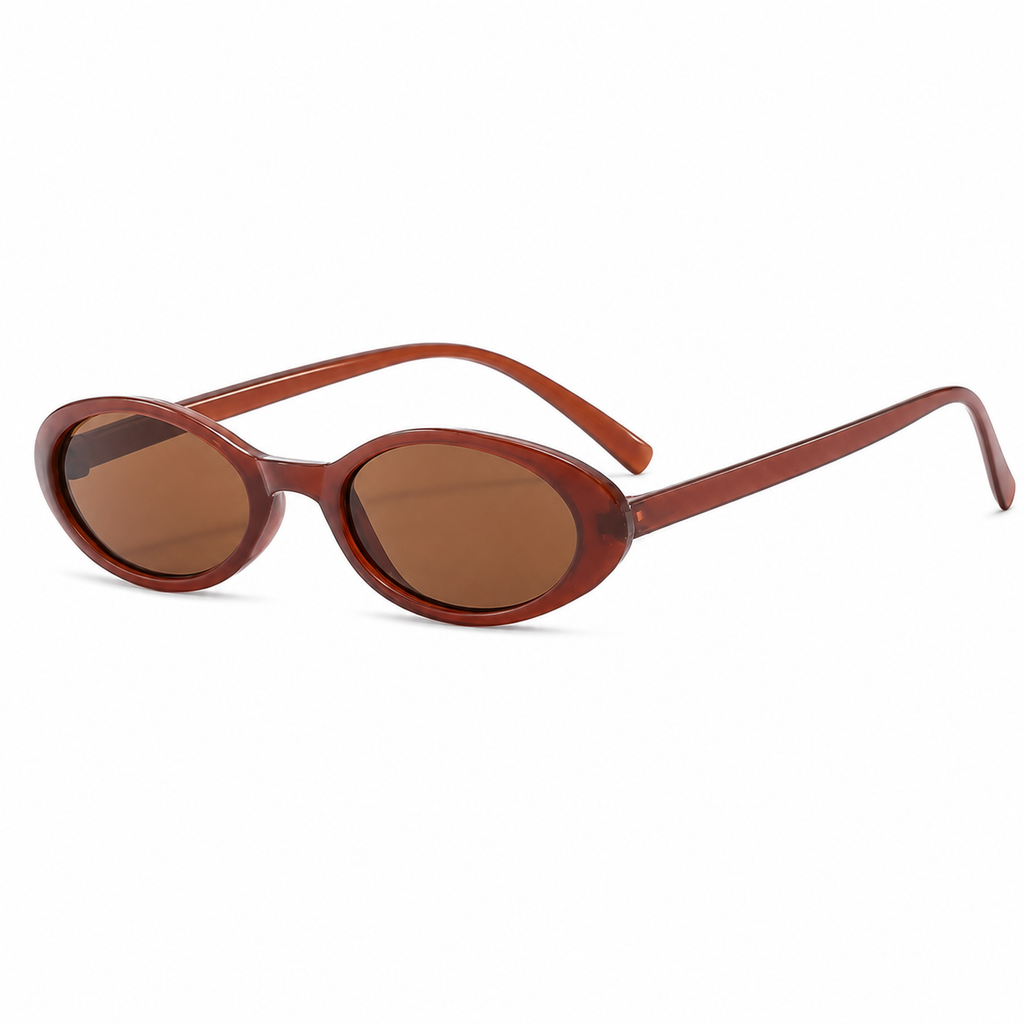 NOCT Amaranth micro full-rim horizontal oval sunglasses in Burgundy / Brown on a white background