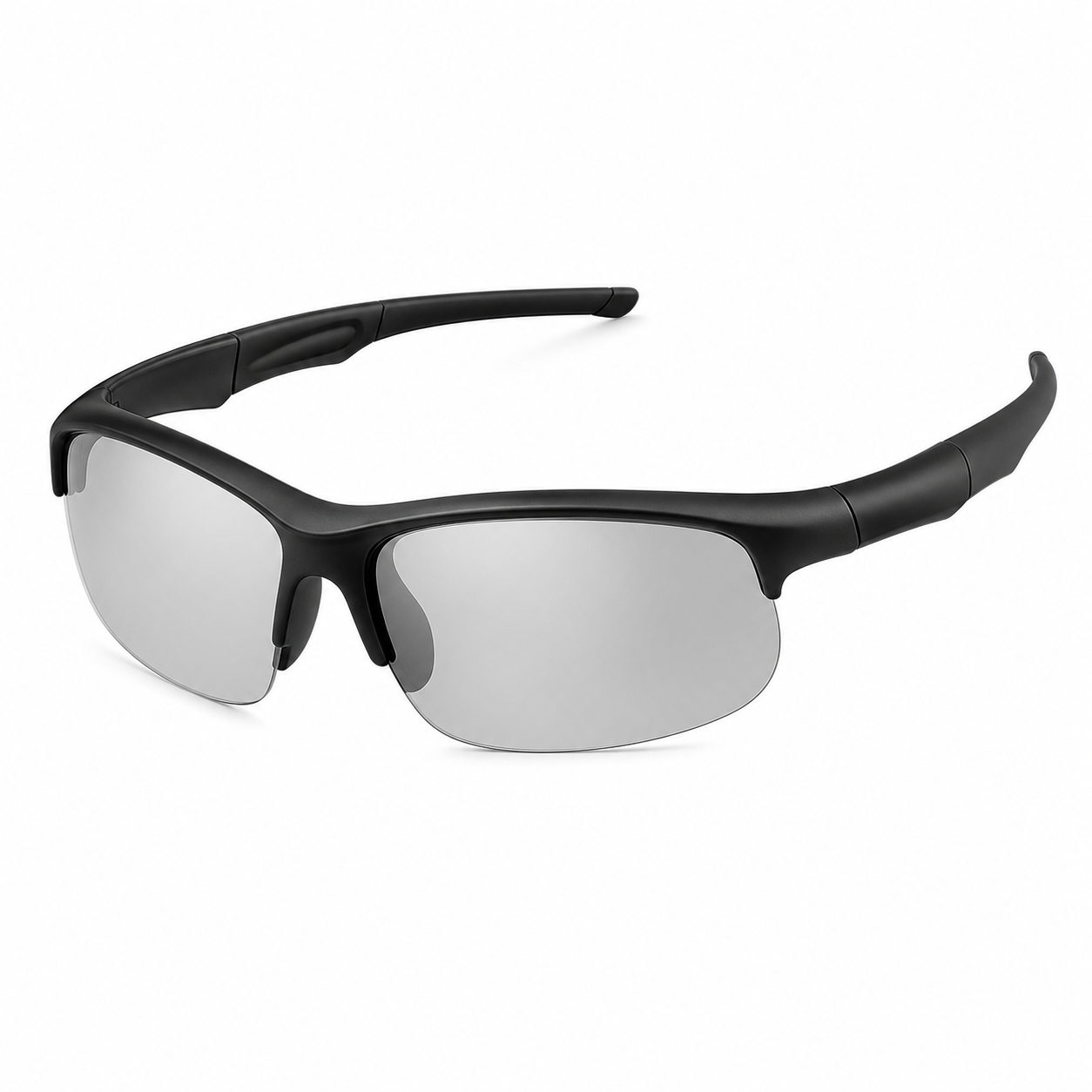 NOCT Apex curved semi-rimless dual-lens sport wrap sunglasses in Black / Light Smoke on a white background