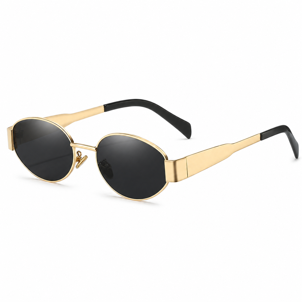 NOCT Aurel small full-rim geometric round sunglasses in Gold / Smoke on a white background