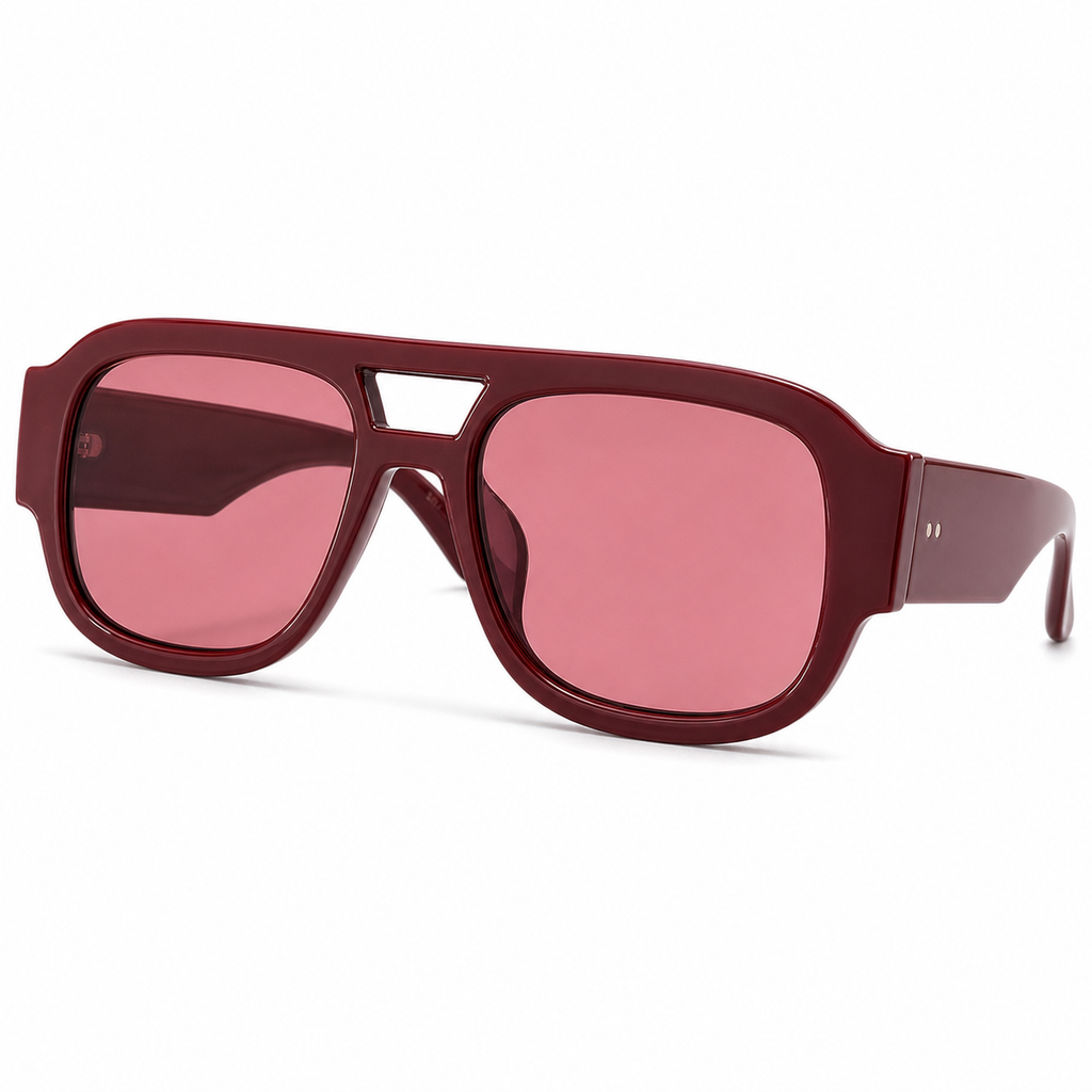 NOCT Citadel oversized angular square navigator full-rim with double bridge sunglasses in Burgundy / Rose Smoke on a white background