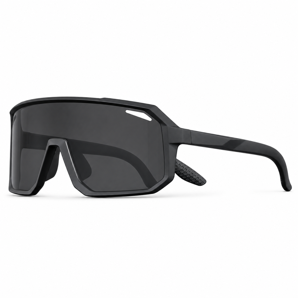 NOCT Kinetic oversized full-rim rectangular wrap shield sunglasses in Black / Smoke on a white background