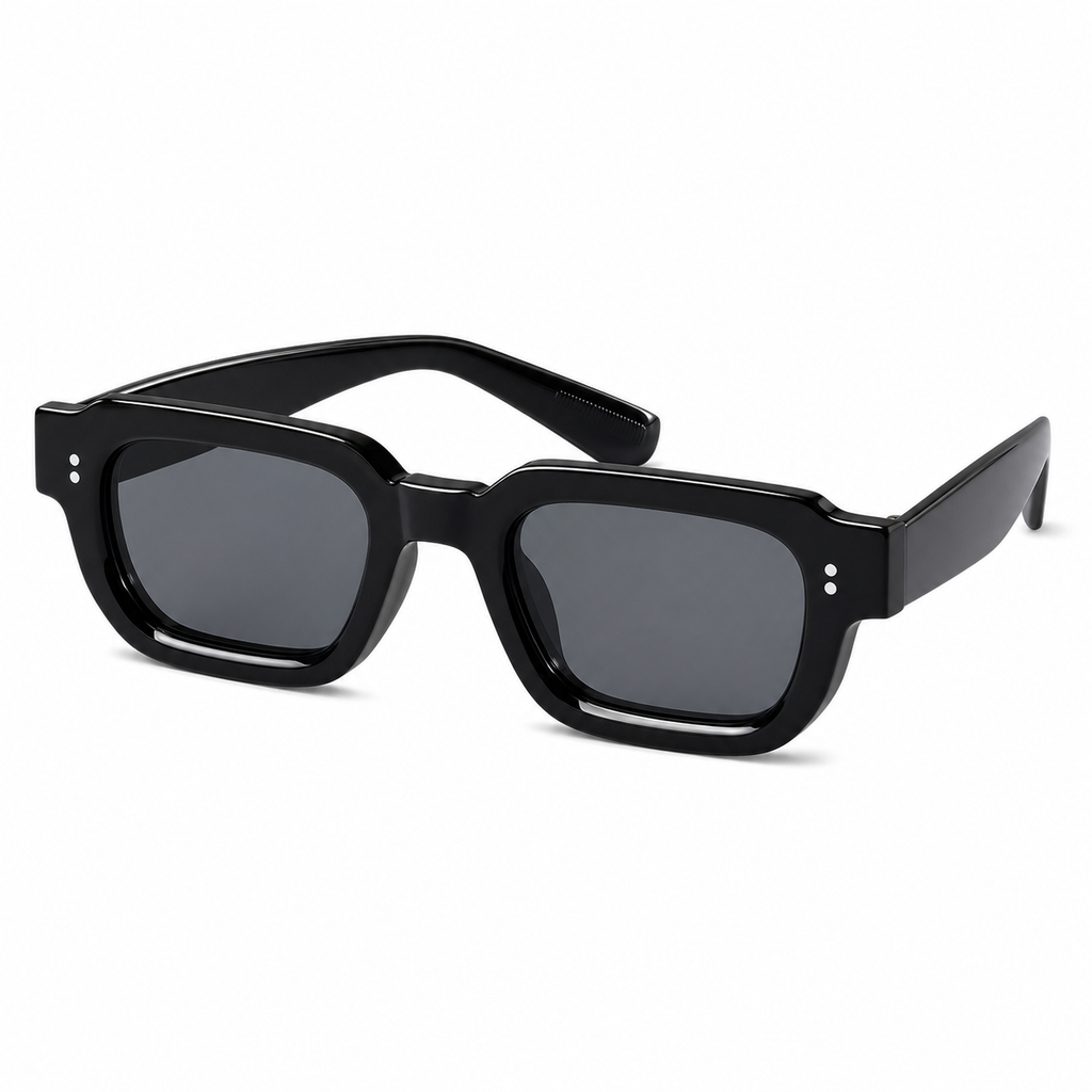NOCT Kline narrow angular rectangular full-rim sunglasses in Black / Smoke on a white background