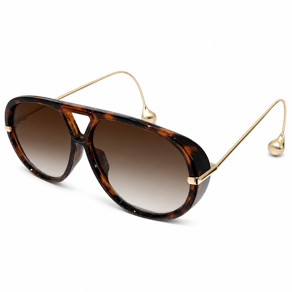 NOCT Legacy oversized full-rim squared aviator with triangular double bridge sunglasses in Tortoiseshell / Brown on a white background