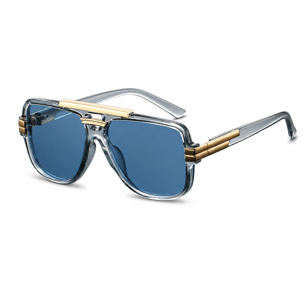 NOCT Mistral oversized full-rim geometric square navigator with double bridge sunglasses in Ice Blue / Blue on a white background