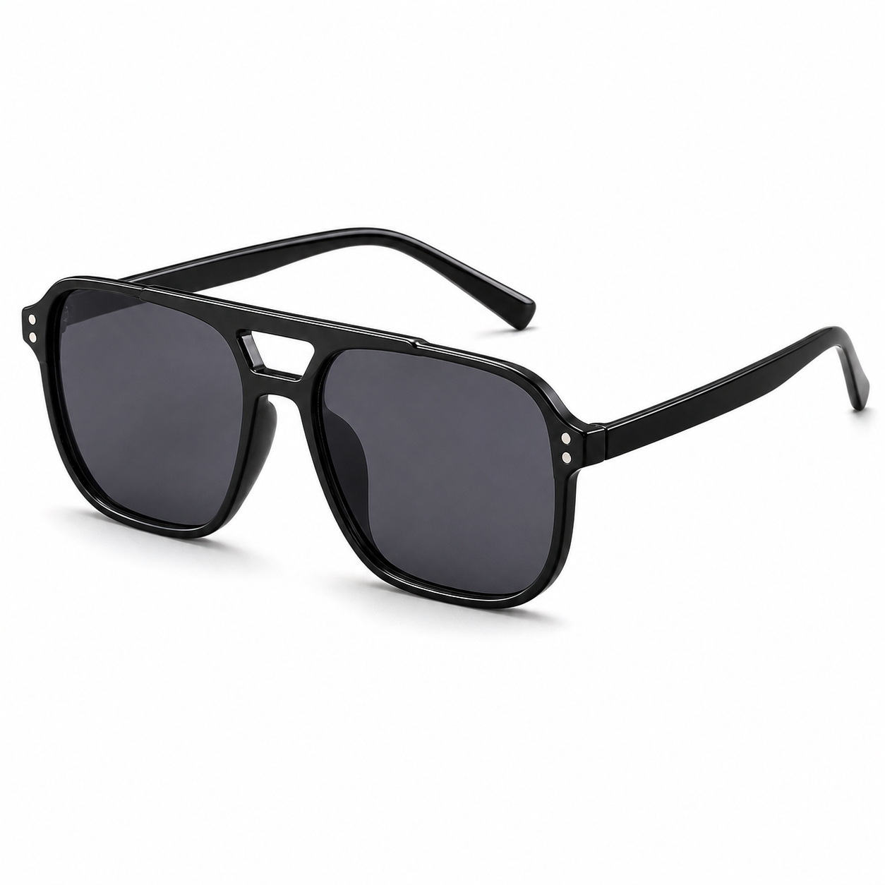 NOCT Pillar oversized square navigator full-rim with double bridge sunglasses in Black / Smoke on a white background