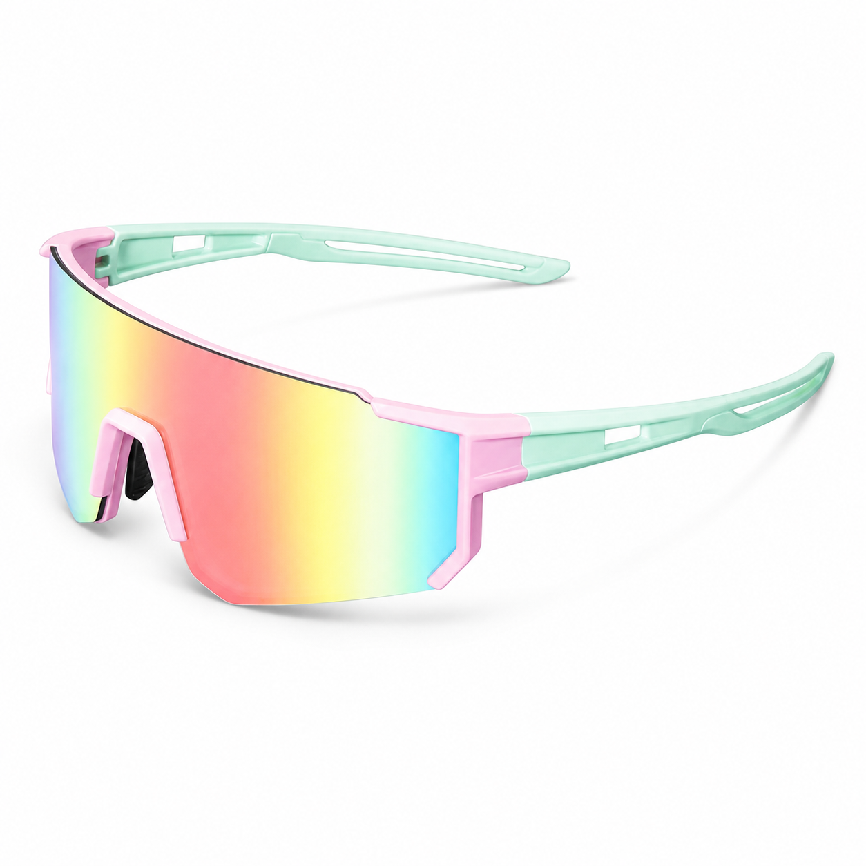 NOCT Pulse semi-rimless oversized blade shield sunglasses in Green / Mirror on a white background