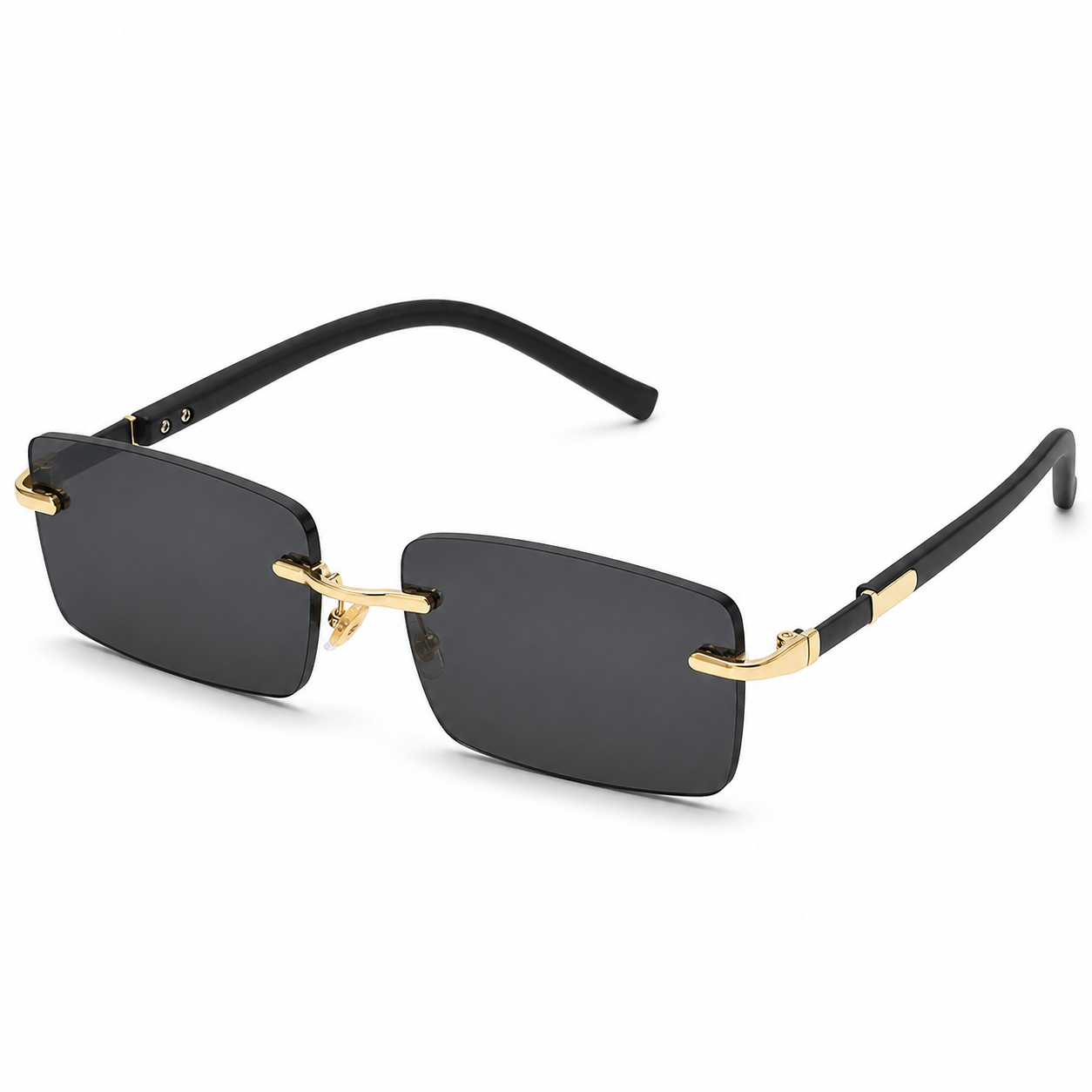 NOCT Rift rimless narrow beveled rectangle sunglasses in Gold / Smoke on a white background
