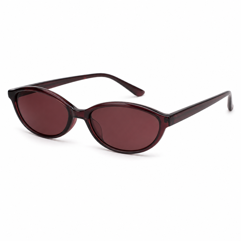 NOCT Selene slim full-rim upswept oval sunglasses in Burgundy / Rose Smoke on a white background