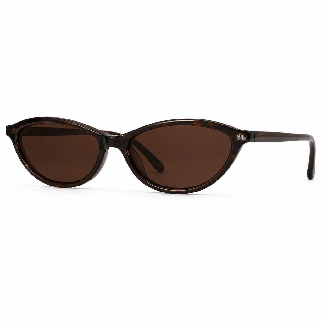 NOCT Sirene micro full-rim upswept cat-eye oval sunglasses in Tortoiseshell / Brown on a white background