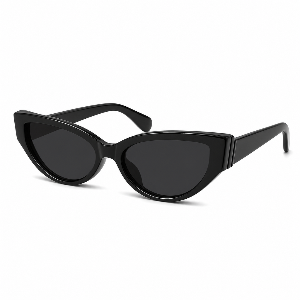 NOCT Solace sculpted upswept cat-eye with oval lens openings sunglasses in Black / Smoke on a white background