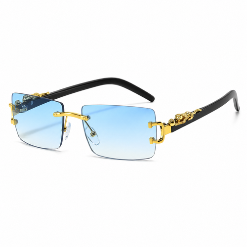 NOCT Specter rimless narrow rectangle sunglasses in Gold / Blue on a white background