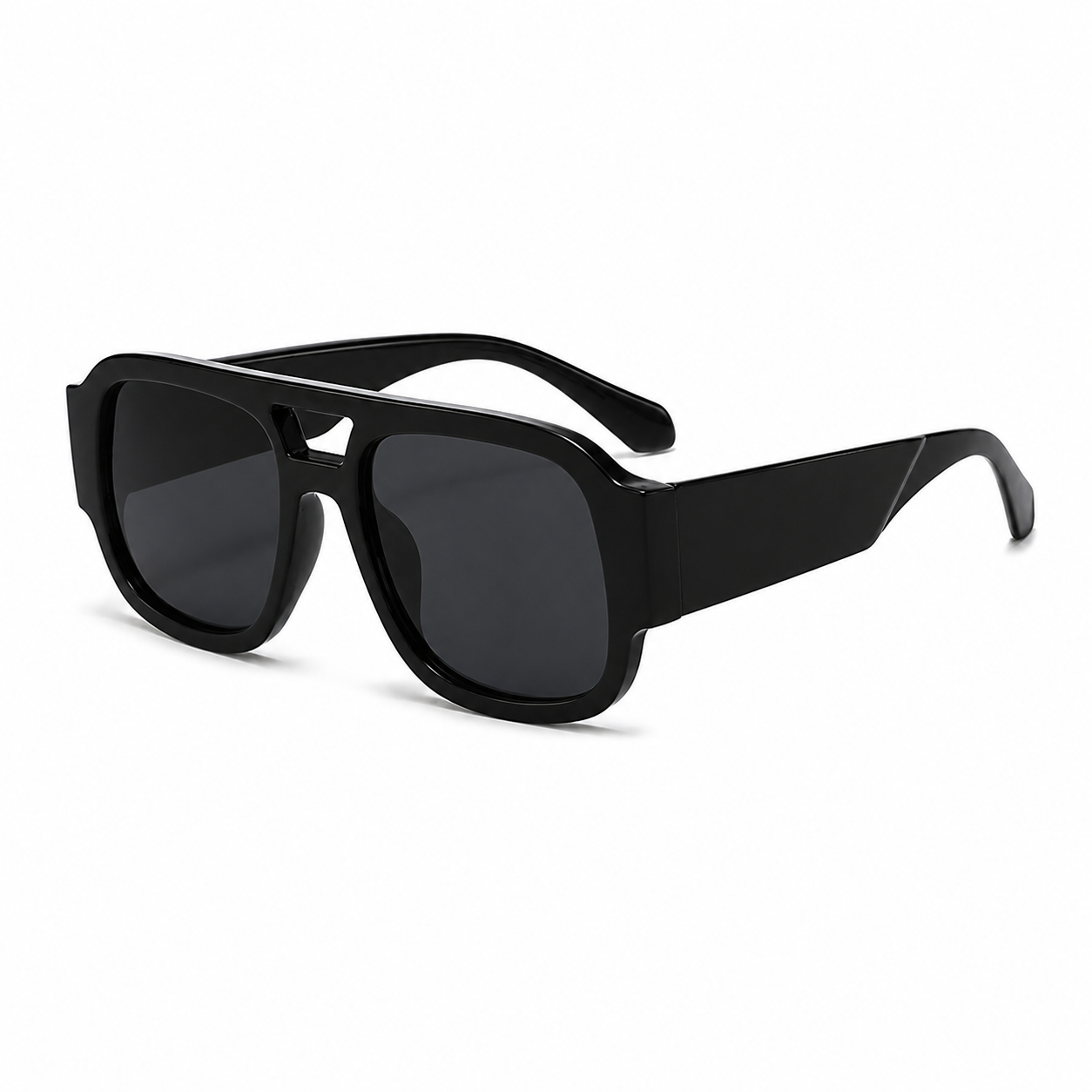 NOCT Stratus oversized full-rim square navigator with open double bridge sunglasses in Black / Smoke on a white background