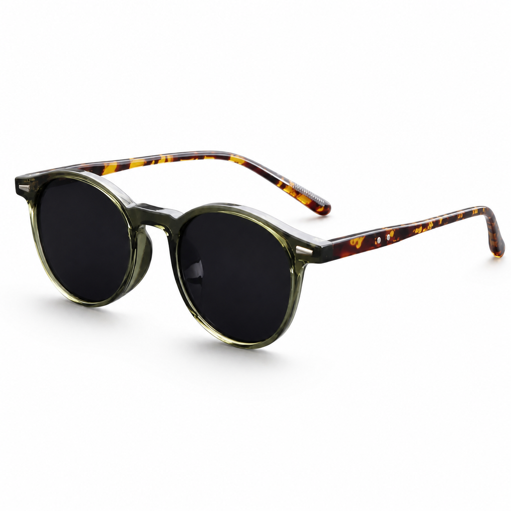 NOCT Sylva full-rim panto round with softly flattened brow sunglasses in Tortoiseshell / Smoke on a white background