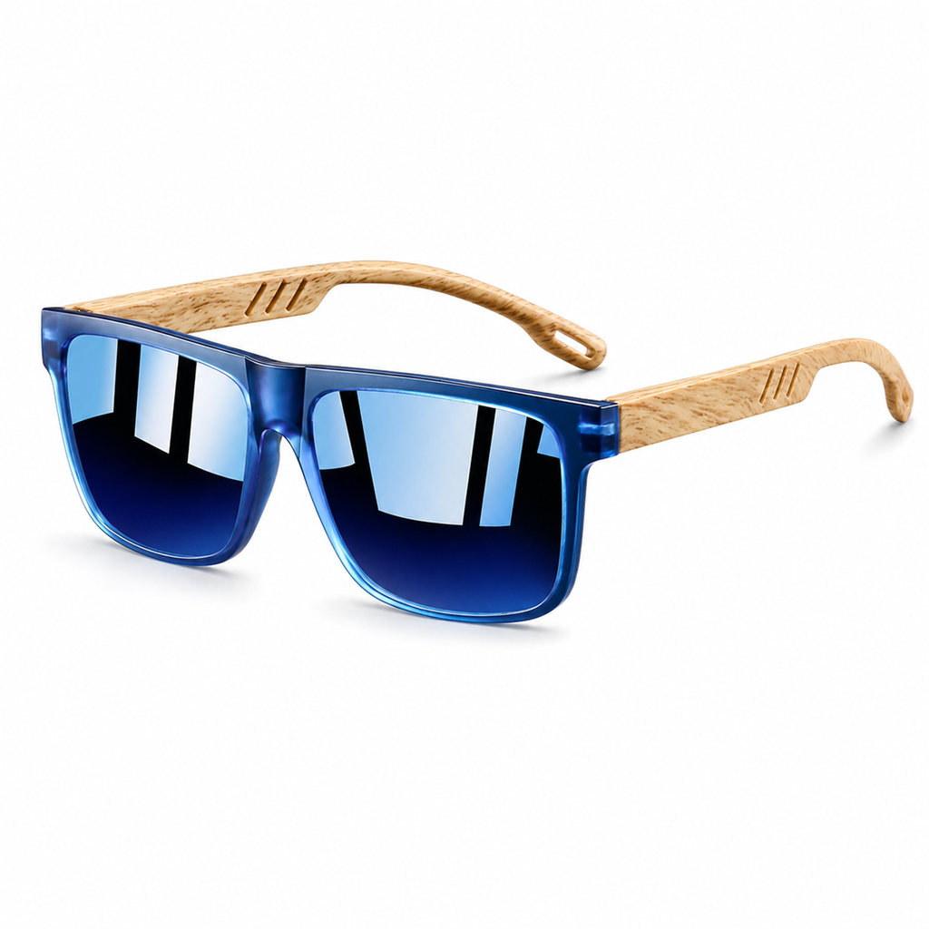 NOCT Tide boxy square full-rim sunglasses in Blue / Blue Mirror on a white background