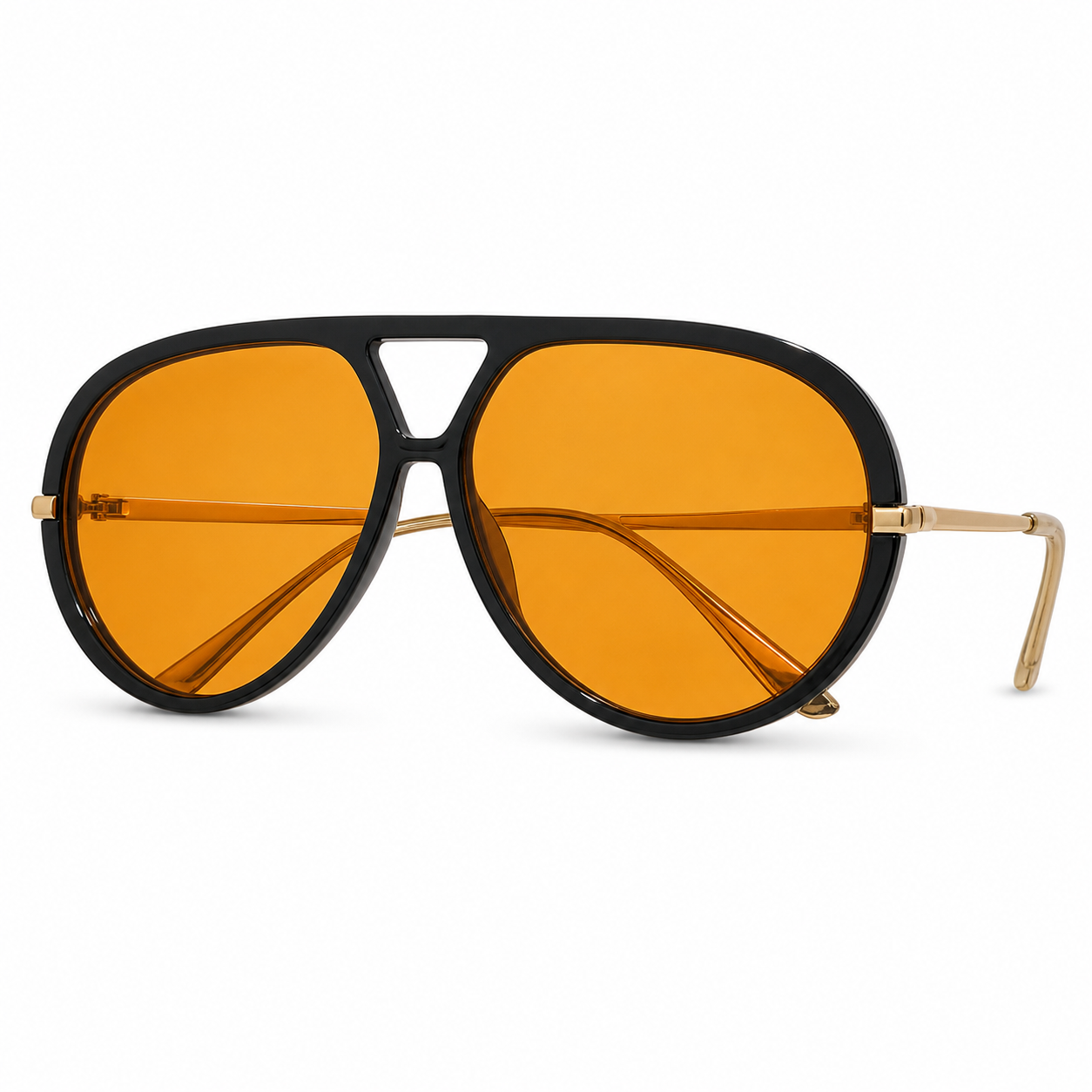 NOCT Torque oversized full-rim teardrop navigator with triangular double bridge sunglasses in Gold / Amber on a white background
