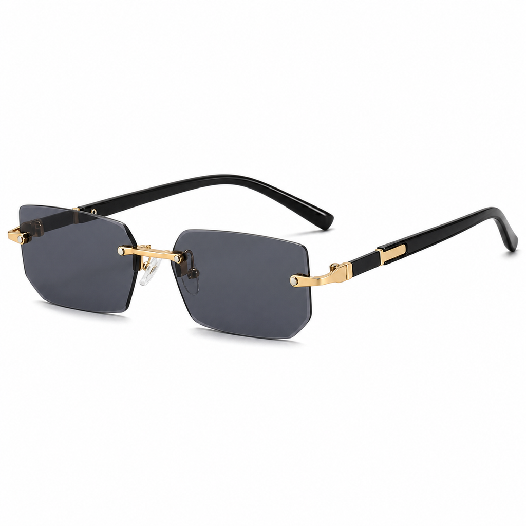 NOCT Trace rimless narrow rectangle sunglasses in Gold / Smoke on a white background