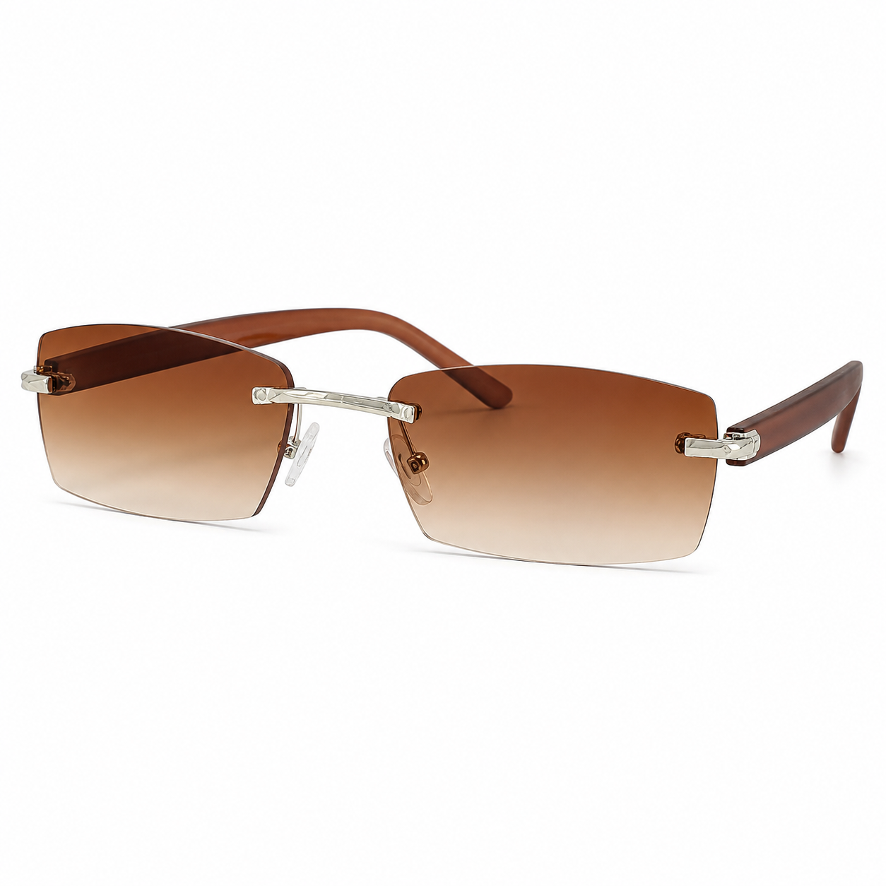 NOCT Veyra rimless narrow angular rectangle sunglasses in Silver / Brown on a white background