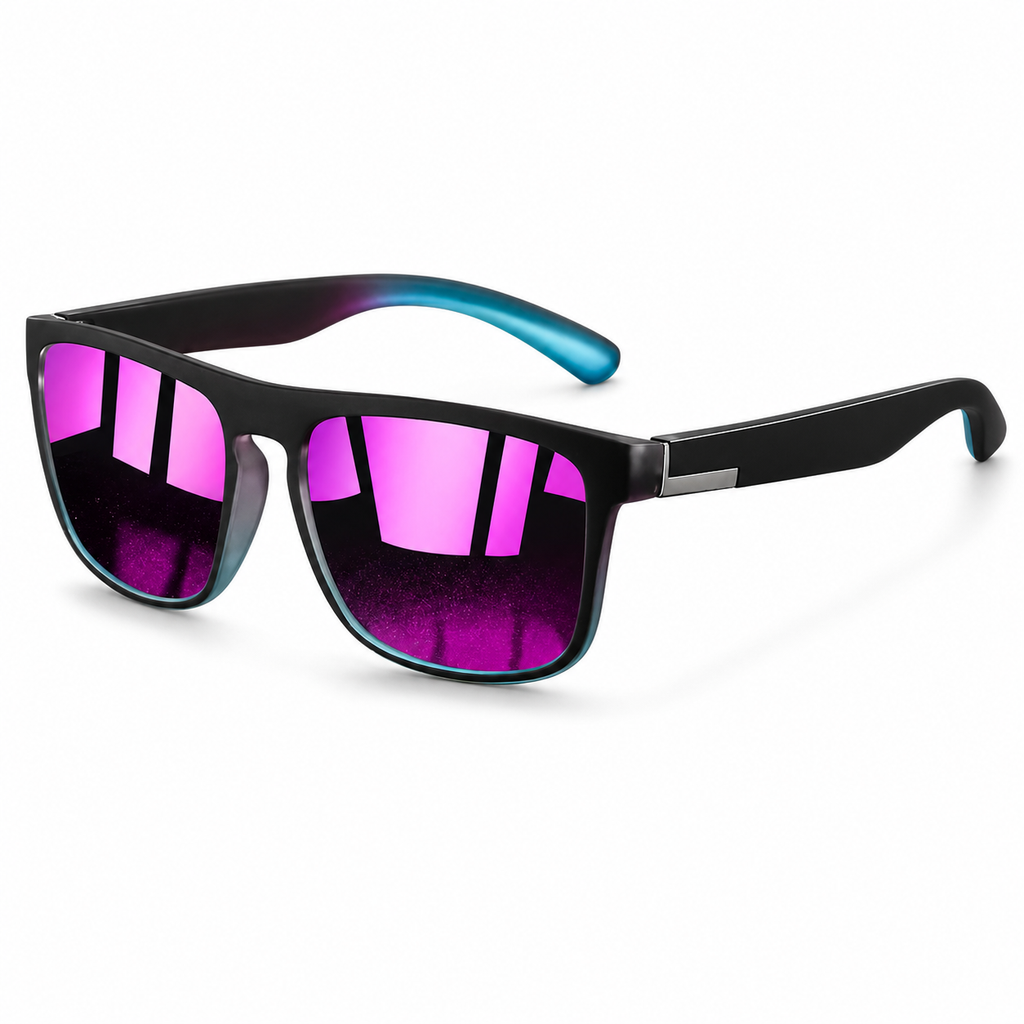 NOCT Volt flat-top rectangular full-rim sunglasses in Black / Mirror on a white background
